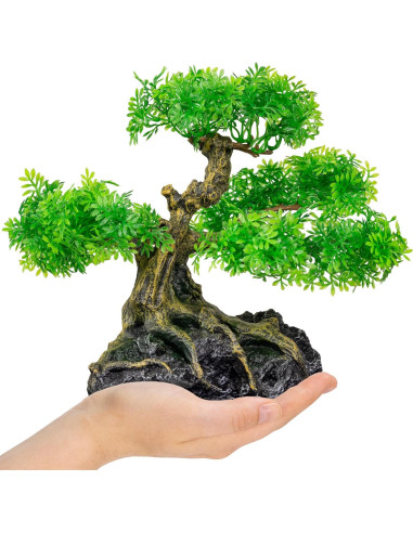 UNEAK Árbol Bonsai Artificial para Acuario 18 cm Verde
