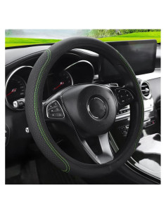 Cubierta de Volante LoyaForba 15" Cuero Antideslizante Negro/Verde