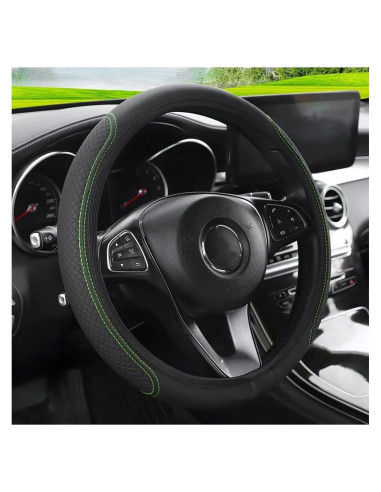 Cubierta de Volante LoyaForba 15" Cuero Antideslizante Negro/Verde