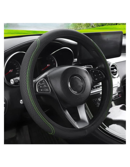 Cubierta de Volante LoyaForba 15" Cuero Antideslizante Negro/Verde