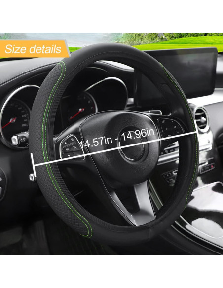 Cubierta de Volante LoyaForba 15" Cuero Antideslizante Negro/Verde