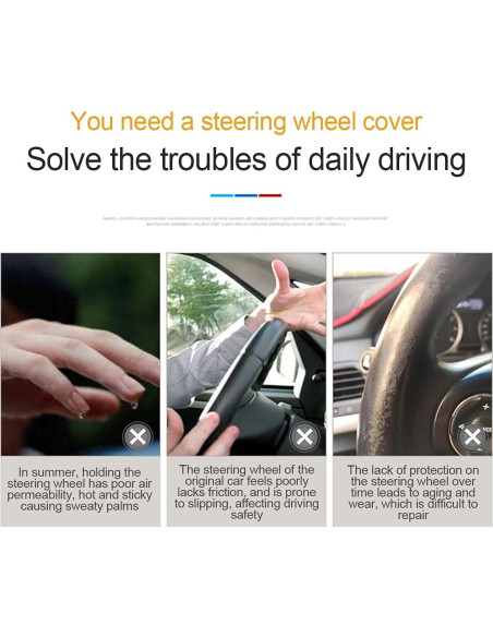 Cubierta de Volante LoyaForba 15" Cuero Antideslizante Negro/Verde