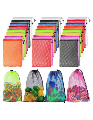 24 Bolsas de Malla Coloridas Visen 30x45 cm con Cierre de Cordón