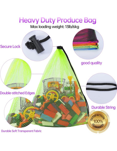 24 Bolsas de Malla Coloridas Visen 30x45 cm con Cierre de Cordón