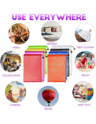 24 Bolsas de Malla Coloridas Visen 30x45 cm con Cierre de Cordón