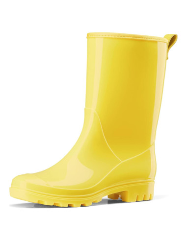 Botas de lluvia HISEA para mujer, media pantorrilla, amarillas