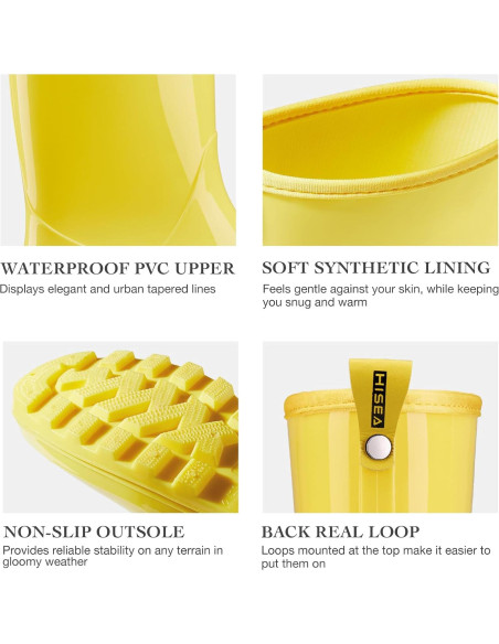 Botas de lluvia HISEA para mujer, media pantorrilla, amarillas