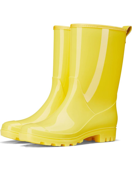 Botas de lluvia HISEA para mujer, media pantorrilla, amarillas