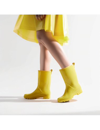 Botas de lluvia HISEA para mujer, media pantorrilla, amarillas