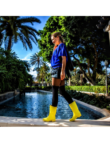 Botas de lluvia HISEA para mujer, media pantorrilla, amarillas