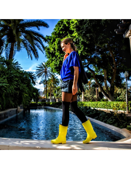 Botas de lluvia HISEA para mujer, media pantorrilla, amarillas