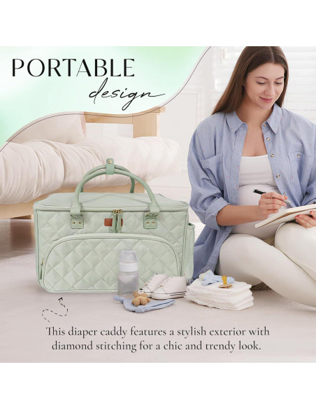 Bolsa de Pañales Tote Verde MCD001 con Divisores y Cremallera