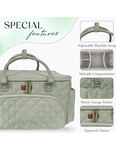 Bolsa de Pañales Tote Verde MCD001 con Divisores y Cremallera