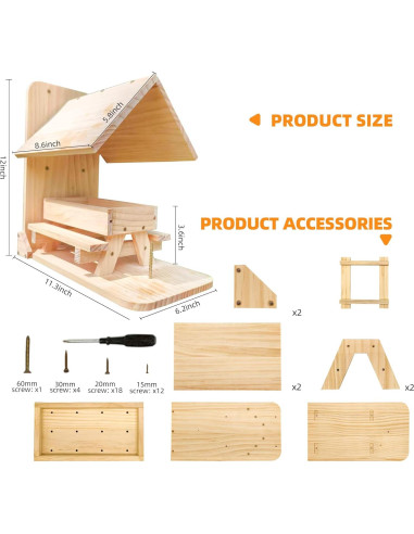 Comedero para Ardillas Sharmila de Madera con Techo Impermeable