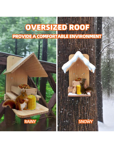 Comedero para Ardillas Sharmila de Madera con Techo Impermeable