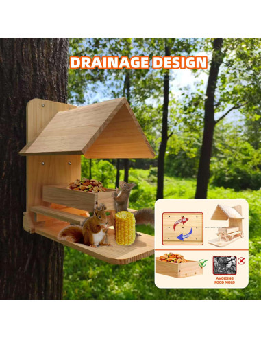 Comedero para Ardillas Sharmila de Madera con Techo Impermeable