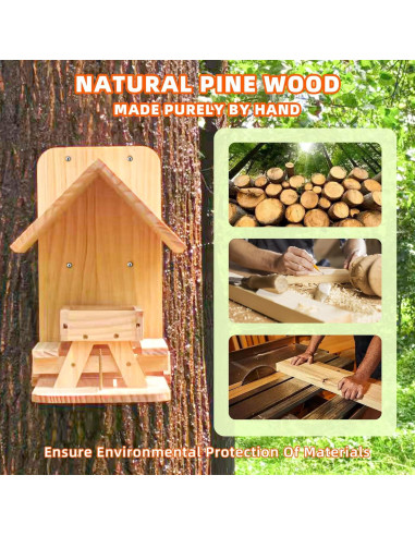 Comedero para Ardillas Sharmila de Madera con Techo Impermeable