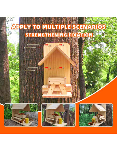 Comedero para Ardillas Sharmila de Madera con Techo Impermeable