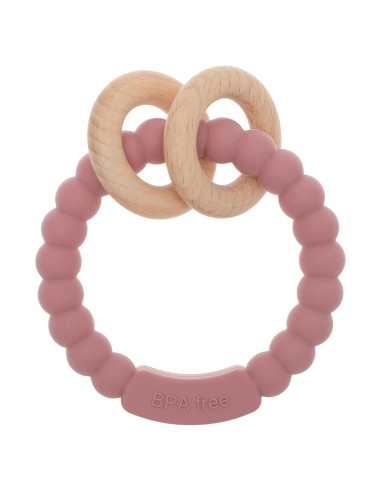 Anillo de Dentición para Bebés DB-0822 Silicona y Haya Rosa