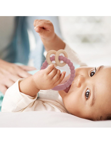 Anillo de Dentición para Bebés DB-0822 Silicona y Haya Rosa