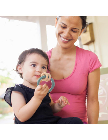 Anillo de Dentición para Bebés DB-0822 Silicona y Haya Rosa