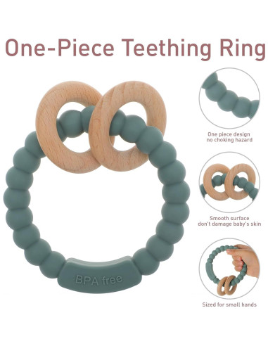 Anillo de Dentición para Bebés DB-0822 Silicona y Haya Rosa