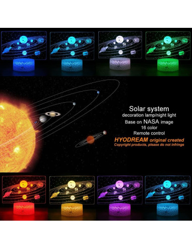 Lámpara Nocturna 3D Sistema Solar HYODREAM - 7 Colores