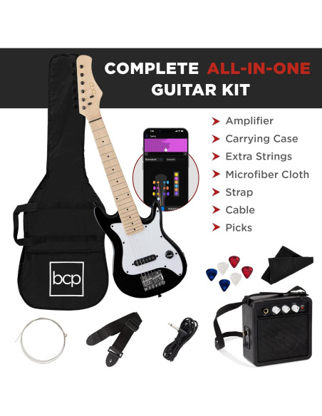 Guitarra Eléctrica para Niños 30cm Negro con Amplificador 5W