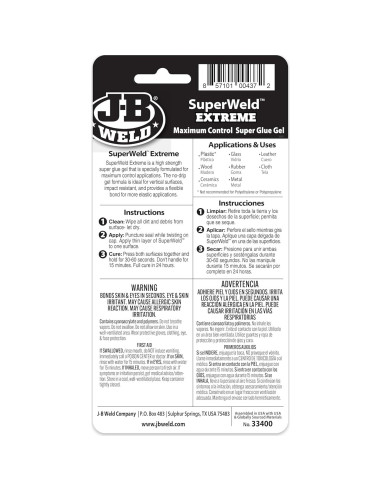Pegamento J-B Weld SuperWeld Extreme 15g - Gel Rápido y Fuerte
