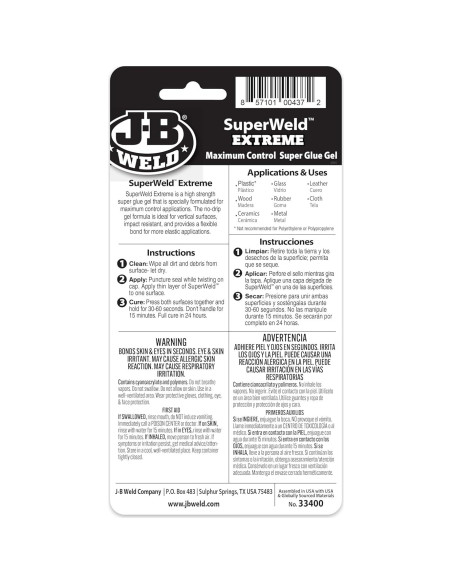 Pegamento J-B Weld SuperWeld Extreme 15g - Gel Rápido y Fuerte