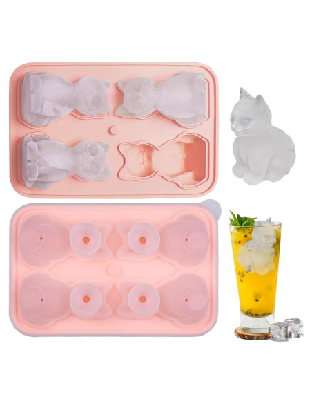 Bandeja de Hielo Grande Cuayaes en Forma de Gato Rosa