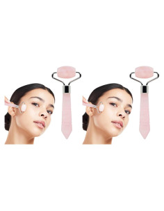 Rodillo Facial Mini Plum Beauty Cuarzo Rosa - Paquete de 2