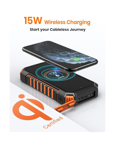 Banco de Energía Solar Riapow 26800mAh Cargador Inalámbrico