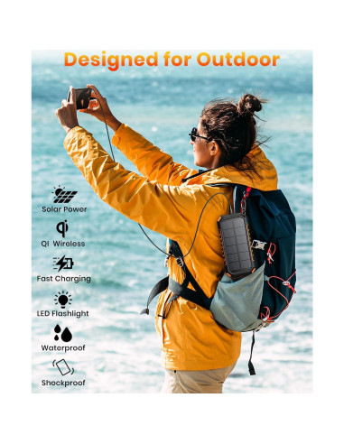 Banco de Energía Solar Riapow 26800mAh Cargador Inalámbrico