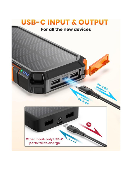 Banco de Energía Solar Riapow 26800mAh Cargador Inalámbrico