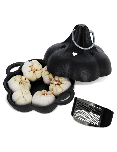 Asador de Ajo Potted Pans de Hierro Fundido Pre-Sazonado 19.1x16x13.5cm