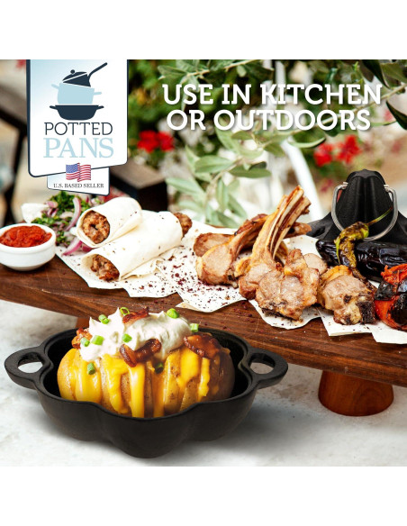 Asador de Ajo Potted Pans de Hierro Fundido Pre-Sazonado 19.1x16x13.5cm