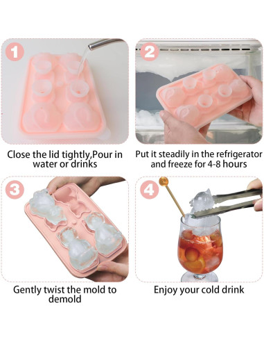 Bandeja de Hielo Grande Cuayaes en Forma de Gato Rosa