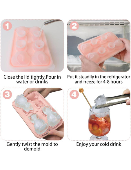 Bandeja de Hielo Grande Cuayaes en Forma de Gato Rosa