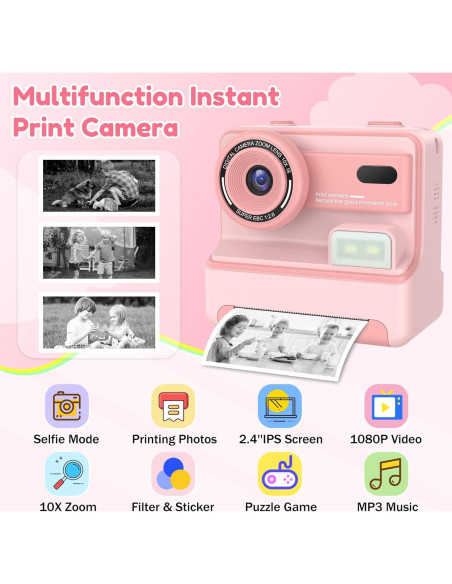 Cámara Instantánea VSTKEN D101 Rosa 1080P 2.4" para Niños