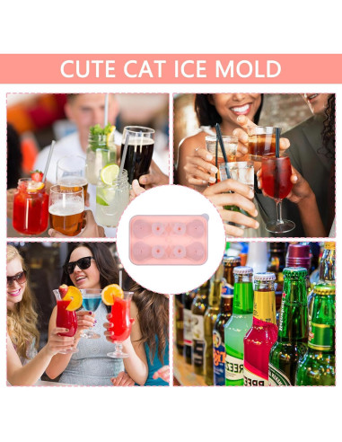 Bandeja de Hielo Grande Cuayaes en Forma de Gato Rosa