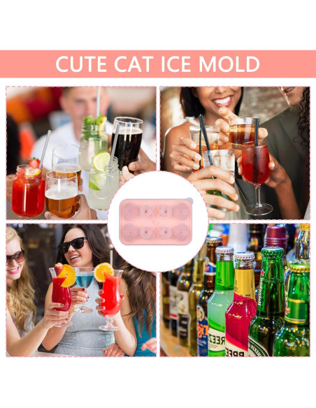 Bandeja de Hielo Grande Cuayaes en Forma de Gato Rosa