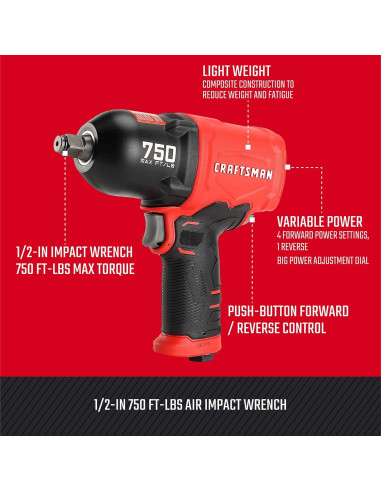 Llave de Impacto Neumática CRAFTSMAN 1/2" 750 Nm Torque