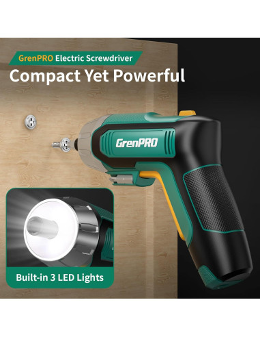 Destornillador Eléctrico GRENPRO 4V Inalámbrico 9 Piezas Verde