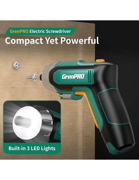 Destornillador Eléctrico GRENPRO 4V Inalámbrico 9 Piezas Verde