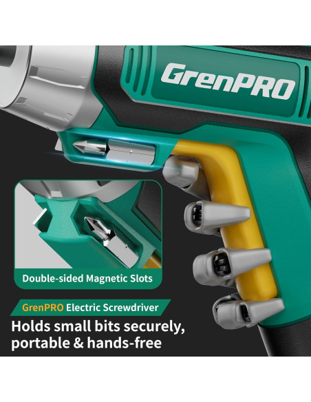 Destornillador Eléctrico GRENPRO 4V Inalámbrico 9 Piezas Verde
