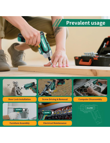 Destornillador Eléctrico GRENPRO 4V Inalámbrico 9 Piezas Verde