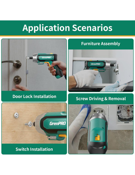 Destornillador Eléctrico GRENPRO 4V Inalámbrico 9 Piezas Verde
