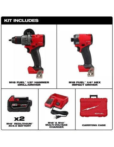 Kit Combo 2 Herramientas Milwaukee M18 FUEL 18V Martillo y Destornillador