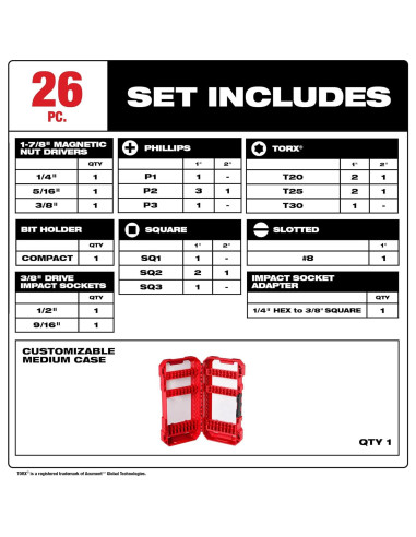 Juego de Puntas de Atornillar Milwaukee 26 Piezas 48-32-4408
